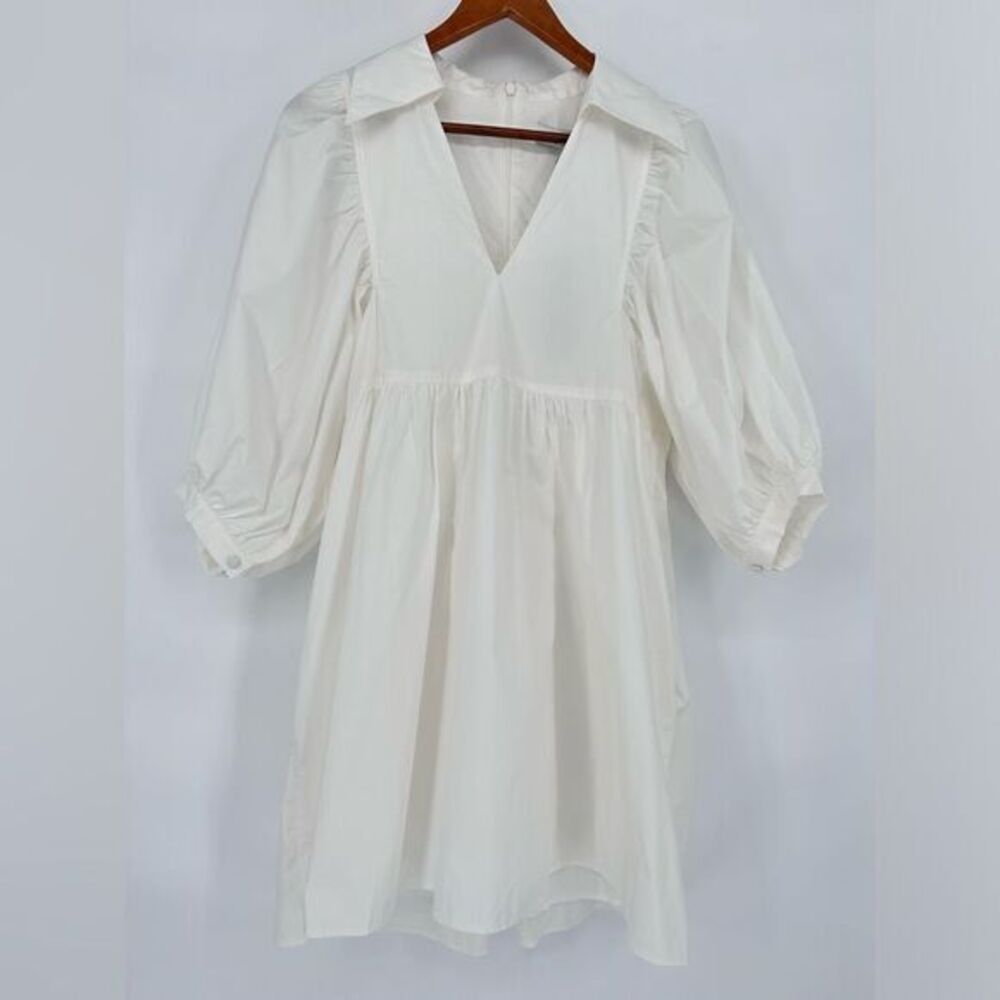 NWT Hunter Bell Noah Mini Dress White Collar Puff Sleeve Relaxed Shift - Picture 3 of 11